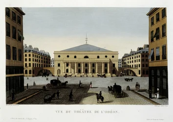 Utsikt över Odeon-teatern - i ""Views of Paris"" av Courvoisier