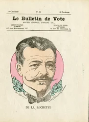 Valsedel 2:a serien, satirisk i färg: De la Rochette - Illustration av Henri Demare (1846-1888)