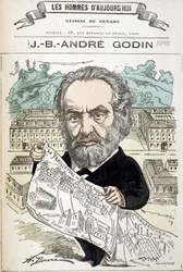 Jean Baptiste André Godin (1817-1888), industrigrundare av familjen. Teckning av Demare i "The men of today"".