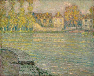 Hus vid floden vid solnedgången, Moret; Hus på floden vid solnedgången, Moret