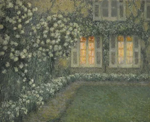 Postimpressionism: Le jardin blanc au crepuscule (Den vita trädgården i skymningen) av Le Sidaner, Henri (1862-1939)