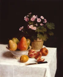 Nature morte (primula, päron och granatäpplen) Still life (primula, päron och granatäpplen)
