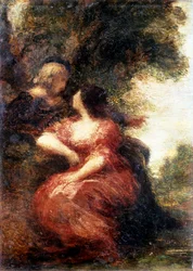 Trubadur och hans dam. Målning av Henri Fantin-Latour (Henri Fantin Latour