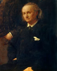 Porträtt av Charles Baudelaire - detalj av: "" Homage to Eugene Delacroix"" Målning av Henri Fantin Latour (Fantin-Latour