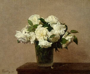 Stilleben med vita rosor