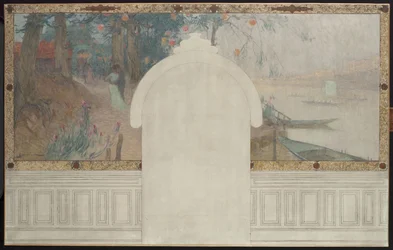 Skiss för rådhuset i Asnières: Våren. Seine vid Asnières, ca 1900 (olja på tusch på duk)