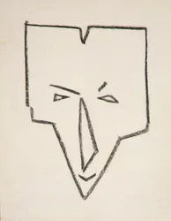 Etniskt maskhuvud (svart krita på papper)