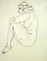 Naken kvinna sitter