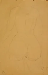 Halvlång kvinnlig naken (svart krita på papper)