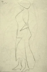 Promenader från sidan (svart krita på papper)