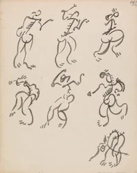 Sju dansande figurer, i tre register
