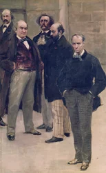 Fragment av panoramat av "The History of the Century", med porträtt av litterära personer, 1889