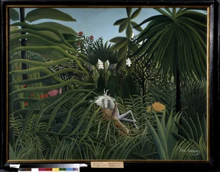 Häst attackerad av en jaguar. Målning av Henri Rousseau kallad Douanier Rousseau (1844-1910)