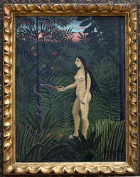 Eva i det jordiska paradiset. Målning av Henri Rousseau dit le Douanier Rousseau (1844-1910), olja på duk, ca. 1906-1907. Fransk konst, 1900-tal, naif konst. Kunsthalle, Hamburg, Tyskland.