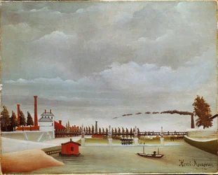 Seines strand. Seines landskap (eller Seines strand). Målning av Henri Rousseau dit Le Douanier Rousseau (1844-1910)