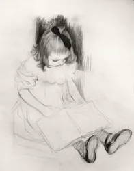 Tjej som läser (krita på papper)