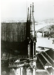 Utsikt över katedralen Notre-Dame i Paris och floden Seine, c.1853