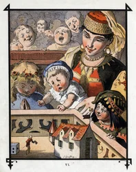 Lemuel Gulliver i Brobdingnags jättars land är en kuriosa för barn. Illustration för "" Gulliver