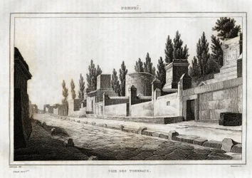 Vägen till gravarna, i Pompei, gravyr av Labrouste, i "Picturesque Italy", Amable Coste-redaktör, Paris