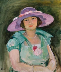 Porträtt av Marthe Lebasque i lila hatt, 1925-26