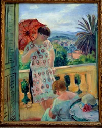 Två kvinnor på en balkong eller på balkongen, med utsikt över Estérel. 1925-1926, 92,5 × 65 cm. Lyon, Musée des Beaux-Arts