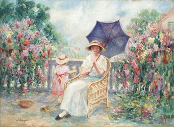 Ung flicka och barn på en terrass, 1914-15