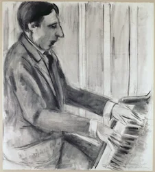 Alfred Cortot (penna, bläck och akvarell)