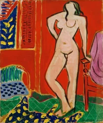Nude i rosa, röd interiör