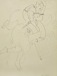 Odalisques with Checkerboard, ca 1928 (penna och svart bläck på papper)