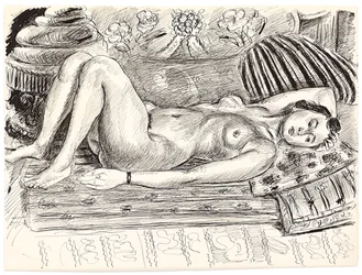 Liggande naken på en brasero, ca 1926-1927 (penna och tusch på papper)