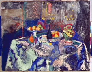 Vas, flaska och frukt, ca 1906 (olja på duk)