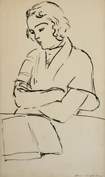 Kvinna som läser, ca 1922 (penna och svart bläck på papper)