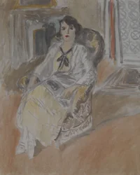 Kvinna sittande i en fåtölj, ca 1922 (olja på duk)