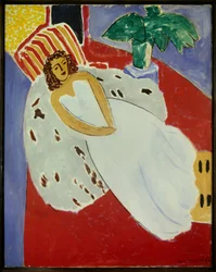 jeune fille en blanc fond rouge 1946 (olja på duk)
