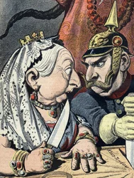 Karikatyr av drottning Victoria och karikatyr av Wilhelm II av Tyskland den 16 januari 1898 detalj från tecknad film om Kinas imperialism (beskuren)