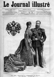 Kejsar Alexander III av Ryssland (1845-1894) och Impress Dagmar av Danmark (1847-1928) - Försättsblad till "The Illustrous Diary" från 1883 - Teckning av Henri Meyer (1844-1899)