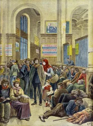 Italienska emigranter vid Gare Saint Lazare i Paris 1896 (Gravyr)