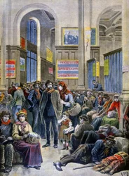 Italienska invandrare söker skydd vid Gare Saint Lazare