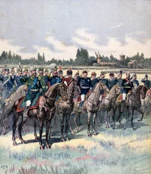 Militär granskning med general Saussier och utländska militärattachéer, 14 juli 1891.