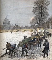 Paris under snön 1895 Liten tidning från 1895 (gravyr)