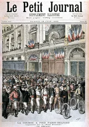 Början av publiken som deltar i Paris - Belfort-loppet som anordnas av PetitJournal - i "" Le petit journal""" av 1892-06-18.