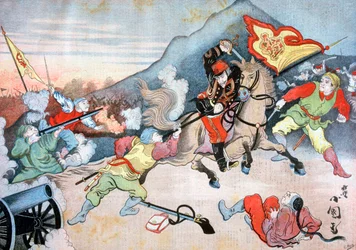 En japansk officers intagande av den kinesiska flaggan, 1894