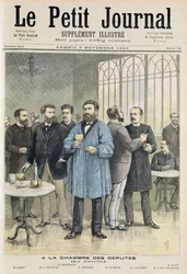 Titelsida som visar baren i Deputeradehuset, illustration från den illustrerade bilagan till Le Petit Journal, 5 november