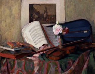 Stilleben med en violin. Målning av Henri Ottmann (1877-1927) Privat samling.