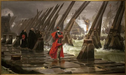 Richelieu på vallen i La Rochelle, målning av Henri Motte (1846-1922)