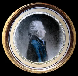 Porträtt av Louis Hercule Timoleon de Cosse (Cosse-Brissac) (1734-1792), hertig av Brissac. Han är Frankrikes store korgmakare och guvernören i Paris vid tiden för den franska revolutionen. Akvarell tillskriven Henri Pierre Danloux (1753-1809). 1791