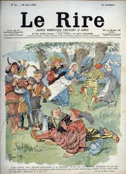 Landsunderhållning - Humoristisk teckning av Charles Henri Pille (1844-1897) som illustrerar ett avsnitt av "Gargantua" av Rabelais. "Skratten", 29 juni