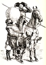 Don Quijote på sin häst, bredvid Sancho på sin åsna