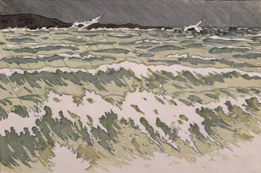 Regn på havet (akvarell på papper)