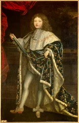 Porträtt av Louis XIV barn (1638 - 1715) i helig dräkt. Målning av Henri Testelin (1616 - 1695)